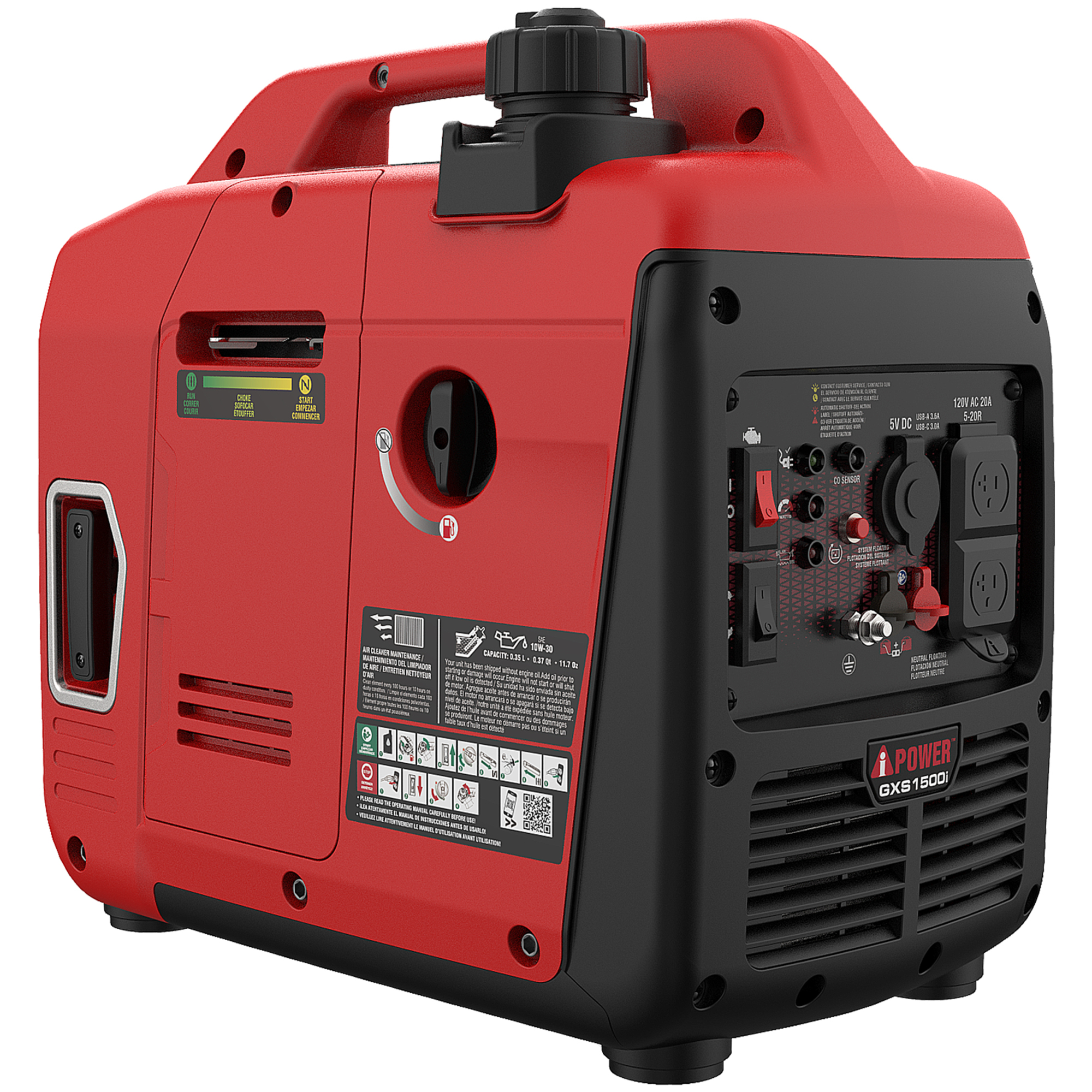 A-iPower Gas-Powered Portable Inverter Generator, 60cc OHV Engine, CO Sensor Shutdown, Model# GXS1500i